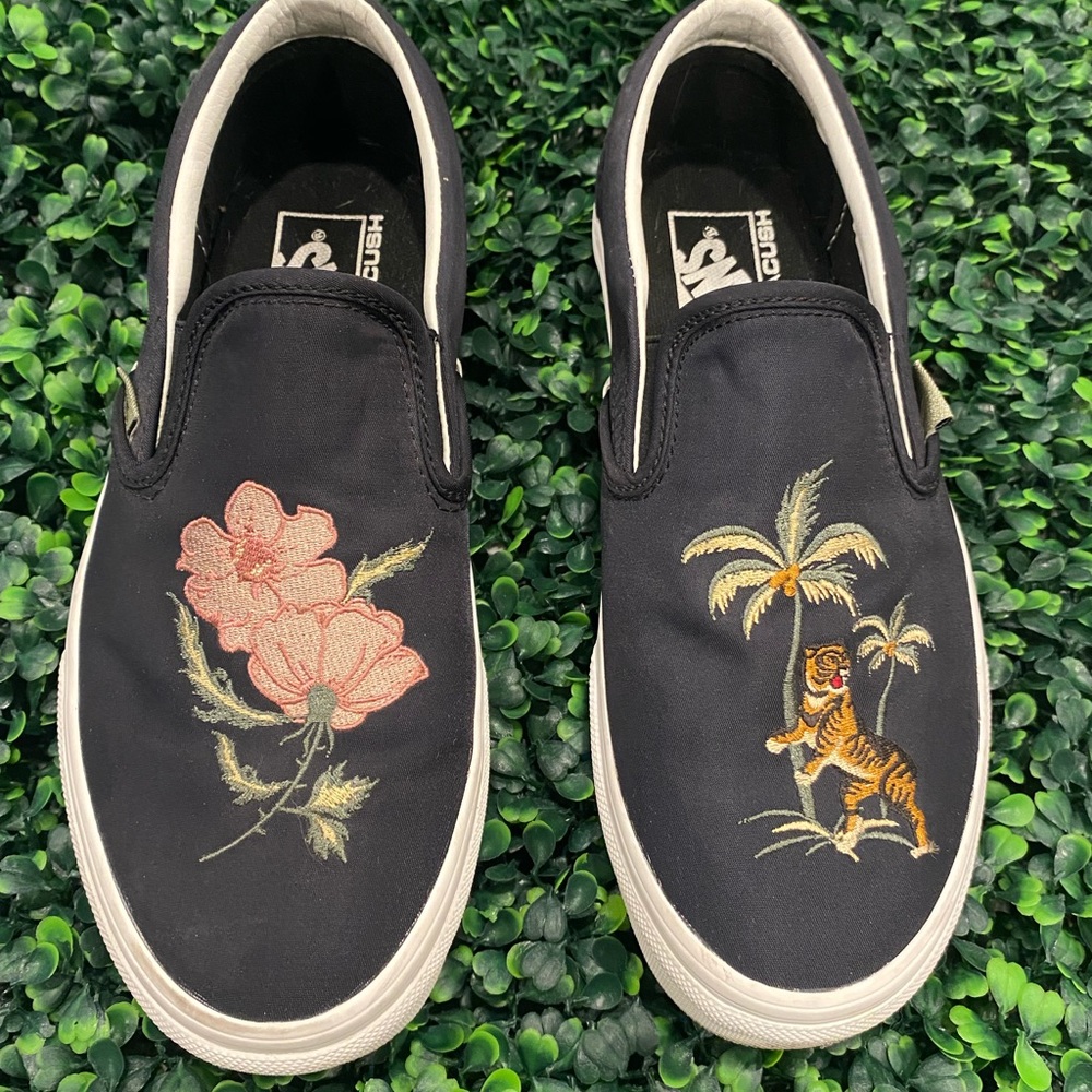 Limited Edition Black Satin Tiger/ Floral Vans